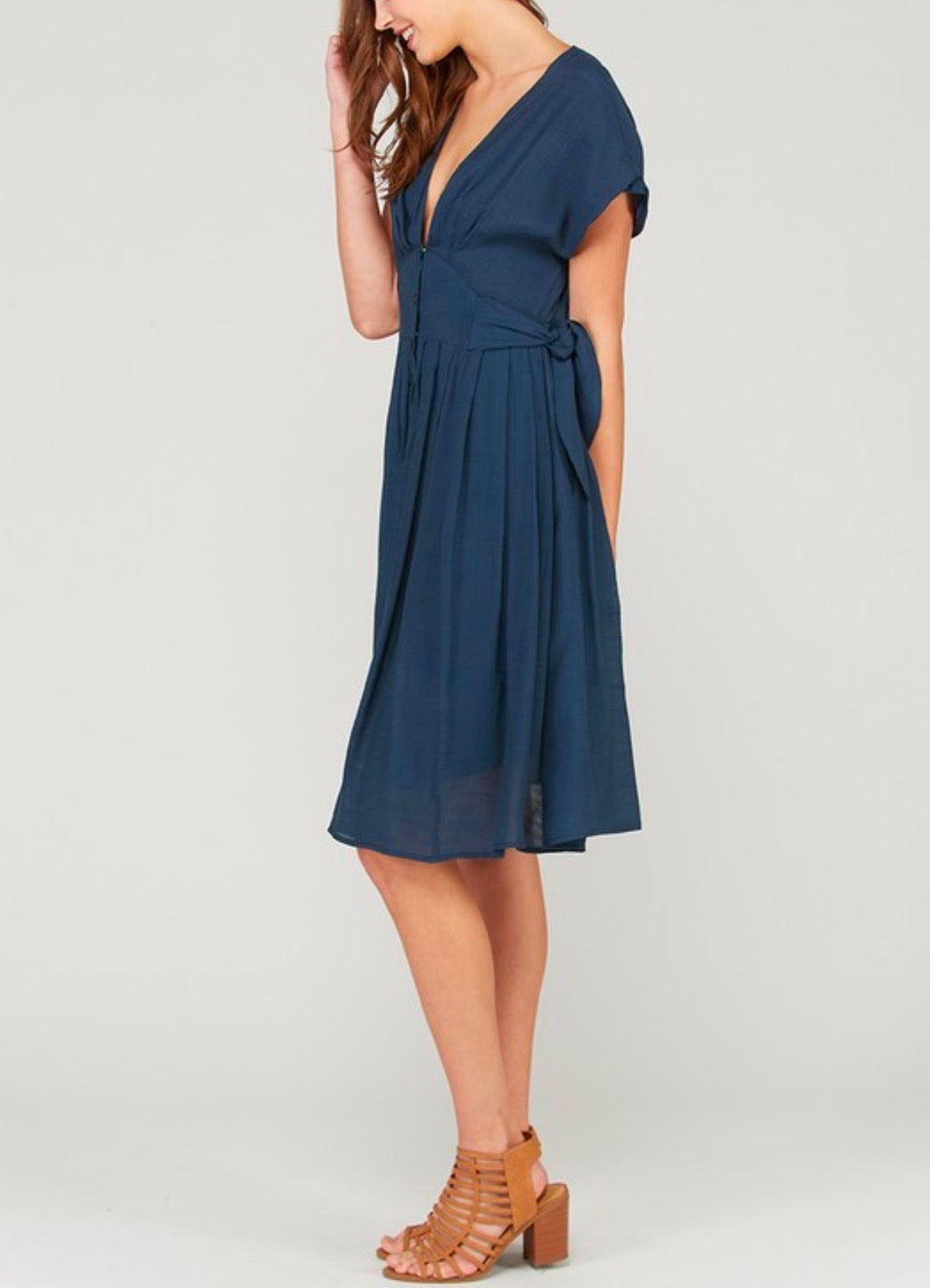 V-Neck Button Down Empire Waist Dress ...